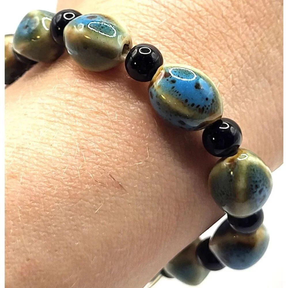 Ceramic Lampwork Beaded Bracelet 7in
